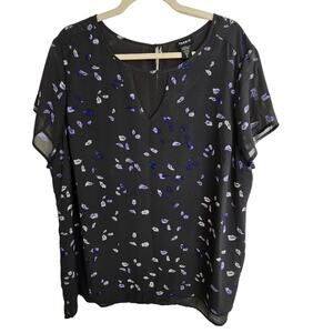 Torrid Top Feather Print Top Short Sleeve Blouse Women 2X Black Casual Top